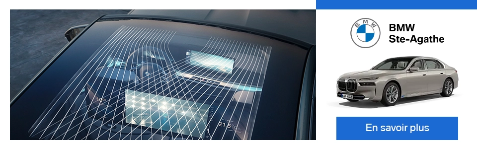 en savoir plus sur la bmw i7 2023 à ste-agathe laurentides vue du haut toit panoramique et berline jelly bean grise